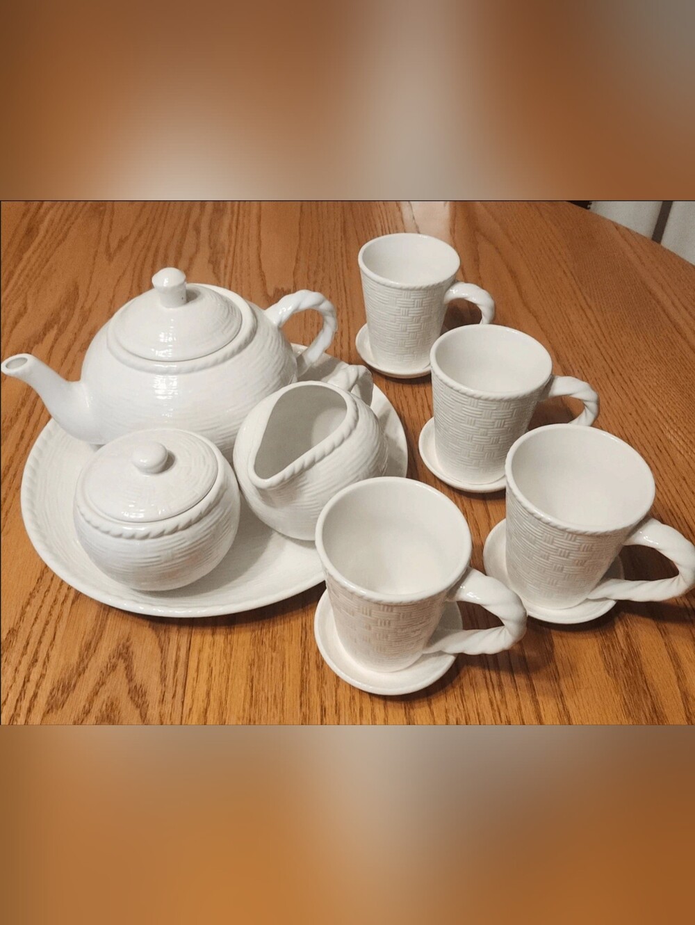 N3 Home Trend White Ceramic Coffee Platter Mugs Plates Pot Cream & Sugar Set